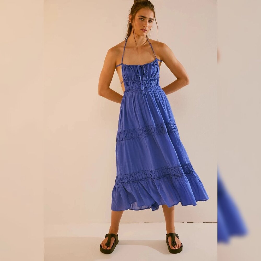 Free People Royal Blue Halter Midi Dress